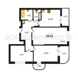 3-комнатная квартира, 69.04кв.м - изображение 1
