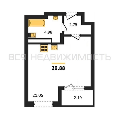 квартира-студия, 29,88кв.м. - изображение
