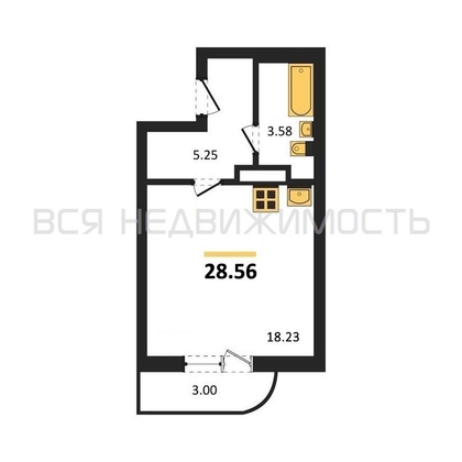 квартира-студия, 28,56кв.м. - изображение