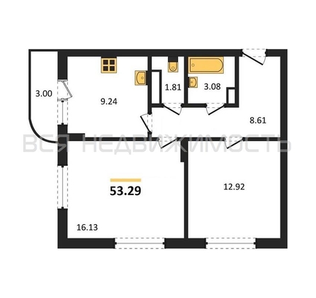 2-комнатная квартира, 53.29кв.м - изображение