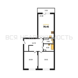 2-комнатная квартира, 78.45кв.м 2-комнатная квартира, 78.45кв.м - изображение 1