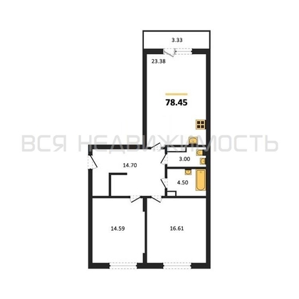 2-комнатная квартира, 78.45кв.м - изображение