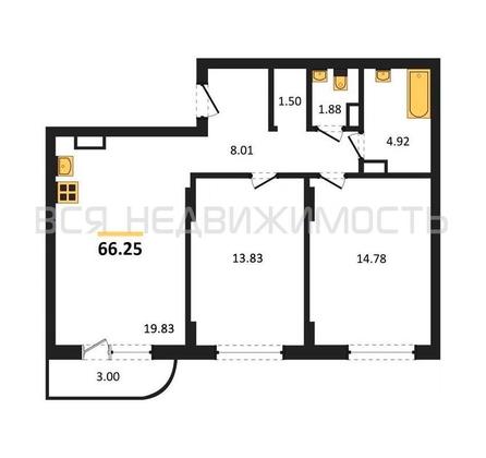 2-комнатная квартира, 66.25кв.м - изображение