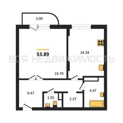 1-комнатная квартира, 53.89кв.м - изображение 1