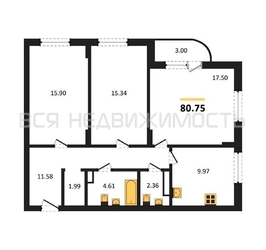 3-комнатная квартира, 80.75кв.м 3-комнатная квартира, 80.75кв.м - изображение 1