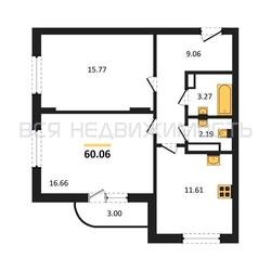 2-комнатная квартира, 60.06кв.м 2-комнатная квартира, 60.06кв.м - изображение 1