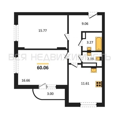 2-комнатная квартира, 60.06кв.м - изображение
