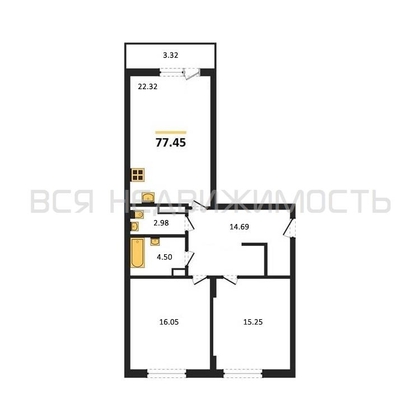 2-комнатная квартира, 77.45кв.м - изображение