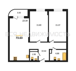 2-комнатная квартира, 73.63кв.м 2-комнатная квартира, 73.63кв.м - изображение 1