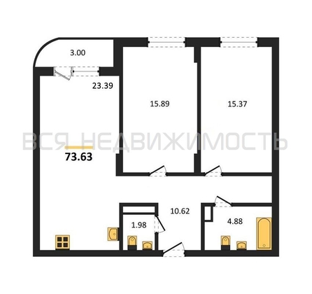 2-комнатная квартира, 73.63кв.м - изображение