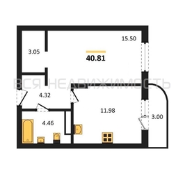 1-комнатная квартира, 40.81кв.м 1-комнатная квартира, 40.81кв.м - изображение 1