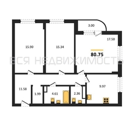 3-комнатная квартира, 80.75кв.м 3-комнатная квартира, 80.75кв.м - изображение 1