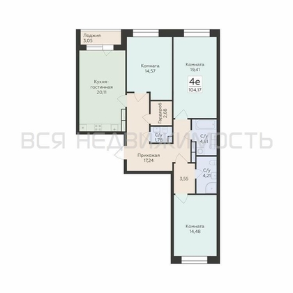 3-комнатная квартира, 104.17кв.м - изображение