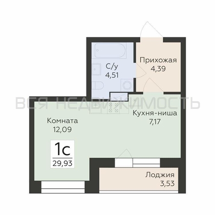 квартира-студия, 29,93кв.м. - изображение