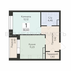 1-комнатная квартира, 38.6кв.м - изображение 1