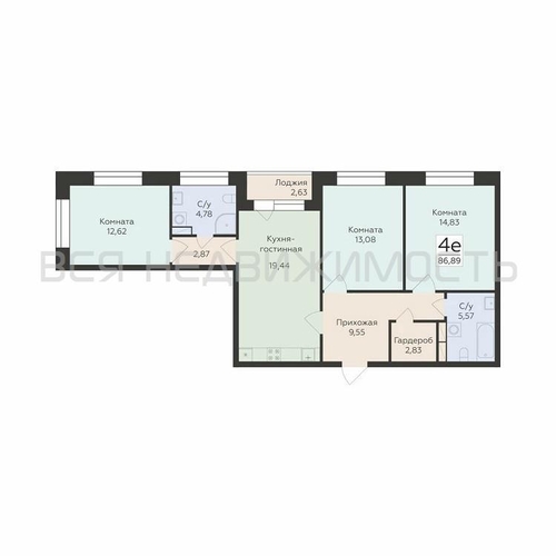 3-комнатная квартира, 86.89кв.м - изображение 0