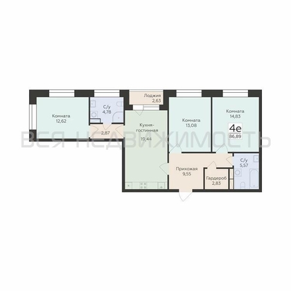 3-комнатная квартира, 86.89кв.м - изображение