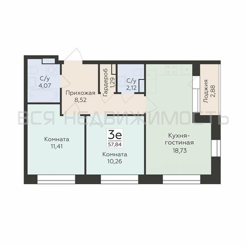 2-комнатная квартира, 57.84кв.м - изображение 0
