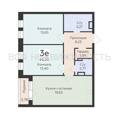 2-комнатная квартира, 66.2кв.м - изображение