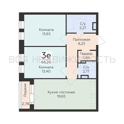 2-комнатная квартира, 66.2кв.м - изображение