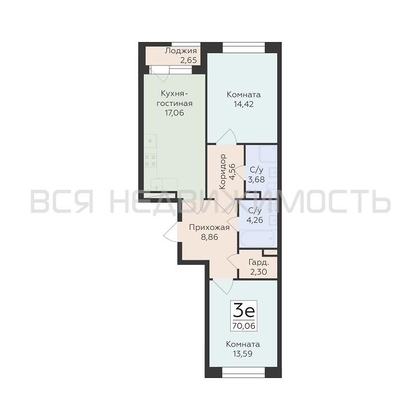 2-комнатная квартира, 70.06кв.м - изображение
