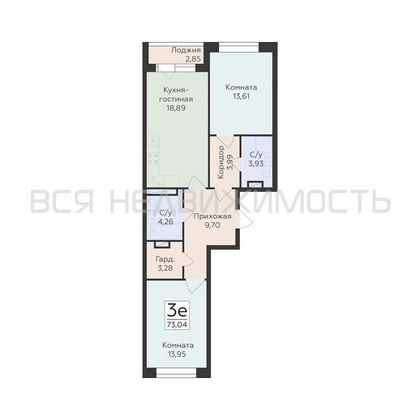 2-комнатная квартира, 73.04кв.м - изображение