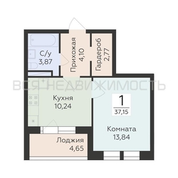 1-комнатная квартира, 37.15кв.м 1-комнатная квартира, 37.15кв.м - изображение 1