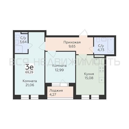 2-комнатная квартира, 69.29кв.м - изображение