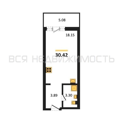 квартира-студия, 30,42кв.м. квартира-студия, 30,42кв.м. - изображение