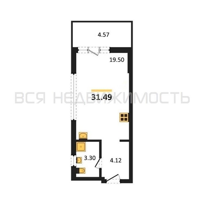 квартира-студия, 31,49кв.м. - изображение