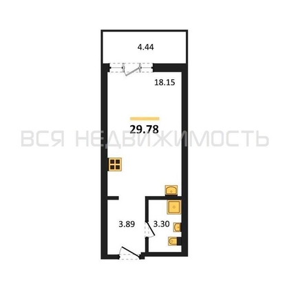 квартира-студия, 29,78кв.м. - изображение