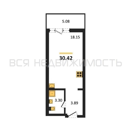 квартира-студия, 30,42кв.м. - изображение