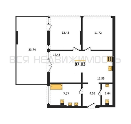2-комнатная квартира, 87.03кв.м - изображение