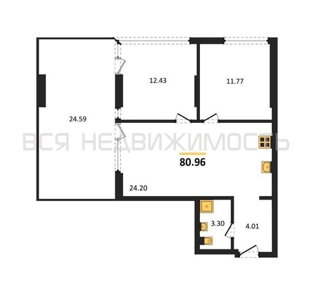 2-комнатная квартира, 80.96кв.м - изображение