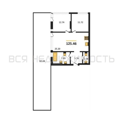 2-комнатная квартира, 125.46кв.м - изображение