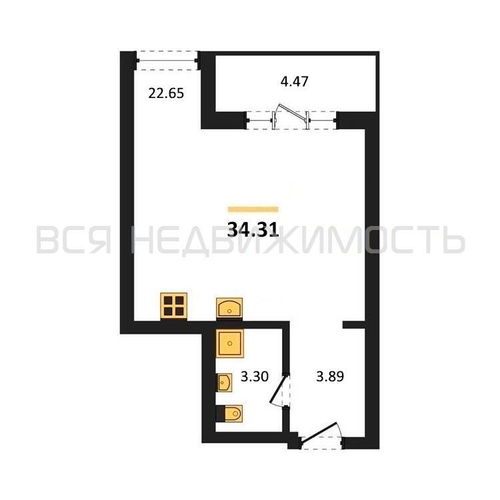 квартира-студия, 34,31кв.м. - изображение 0