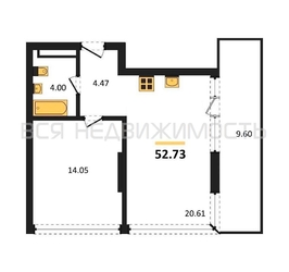 1-комнатная квартира, 52.73кв.м - изображение 1