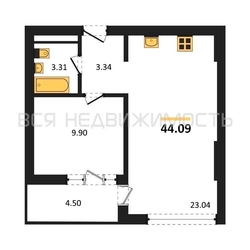 1-комнатная квартира, 44.09кв.м - изображение 1