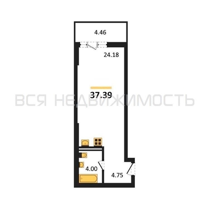 квартира-студия, 37,39кв.м. - изображение