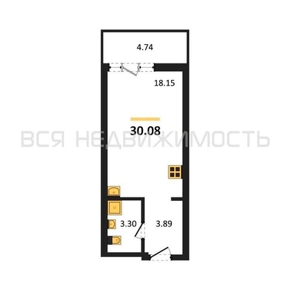 квартира-студия, 30,08кв.м. - изображение