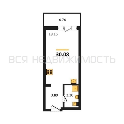 квартира-студия, 30,08кв.м. - изображение