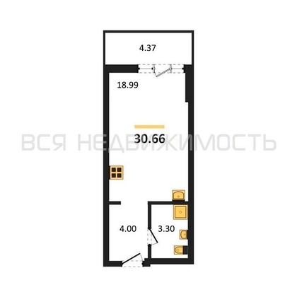 квартира-студия, 30,66кв.м. - изображение