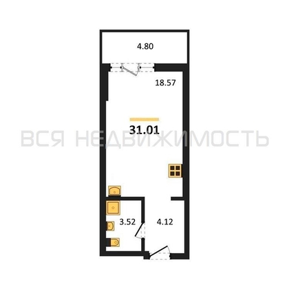 квартира-студия, 31,01кв.м. - изображение