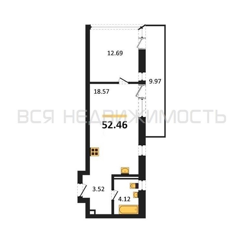 1-комнатная квартира, 52.46кв.м - изображение 0