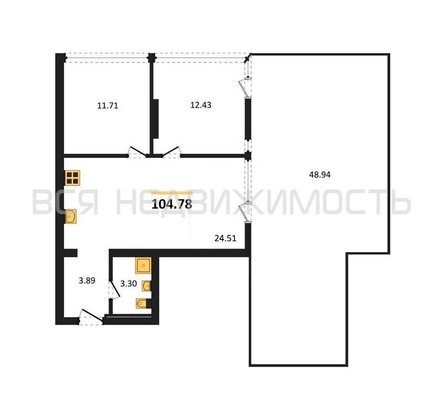 2-комнатная квартира, 104.78кв.м - изображение