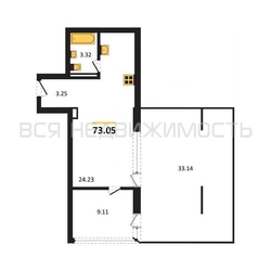 1-комнатная квартира, 73.05кв.м 1-комнатная квартира, 73.05кв.м - изображение 1
