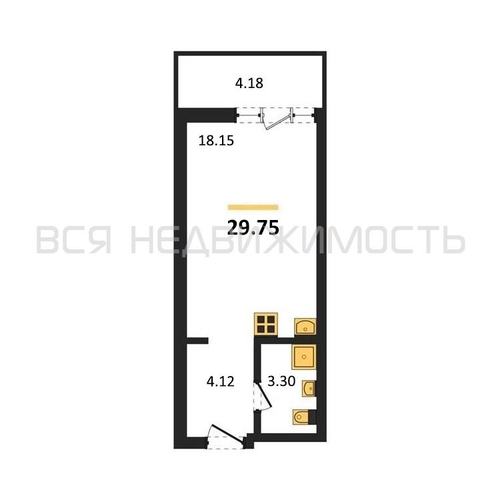квартира-студия, 29,75кв.м. - изображение 0