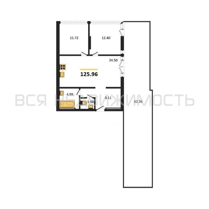 2-комнатная квартира, 125.96кв.м - изображение