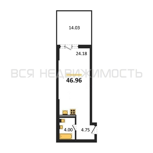 квартира-студия, 46,96кв.м. - изображение 0
