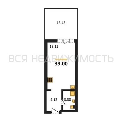 квартира-студия, 39кв.м. квартира-студия, 39кв.м. - изображение